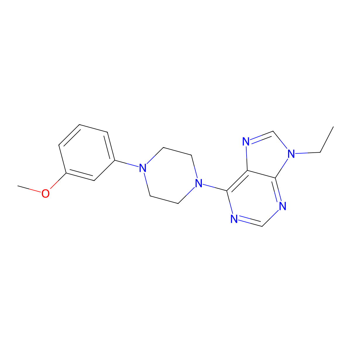 9-ethyl-6-[4-(3-methoxyphenyl)piperazin-1-yl]-9H-purine molecular structure, CAS 2640947-33-5