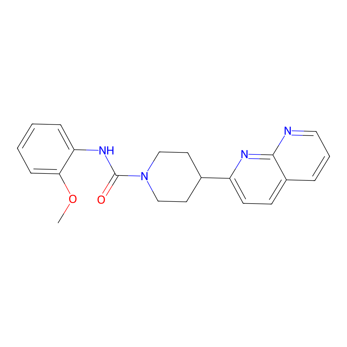 N-(2-methoxyphenyl)-4-(1,8-naphthyridin-2-yl)piperidine-1-carboxamide molecular structure, CAS 2640947-34-6