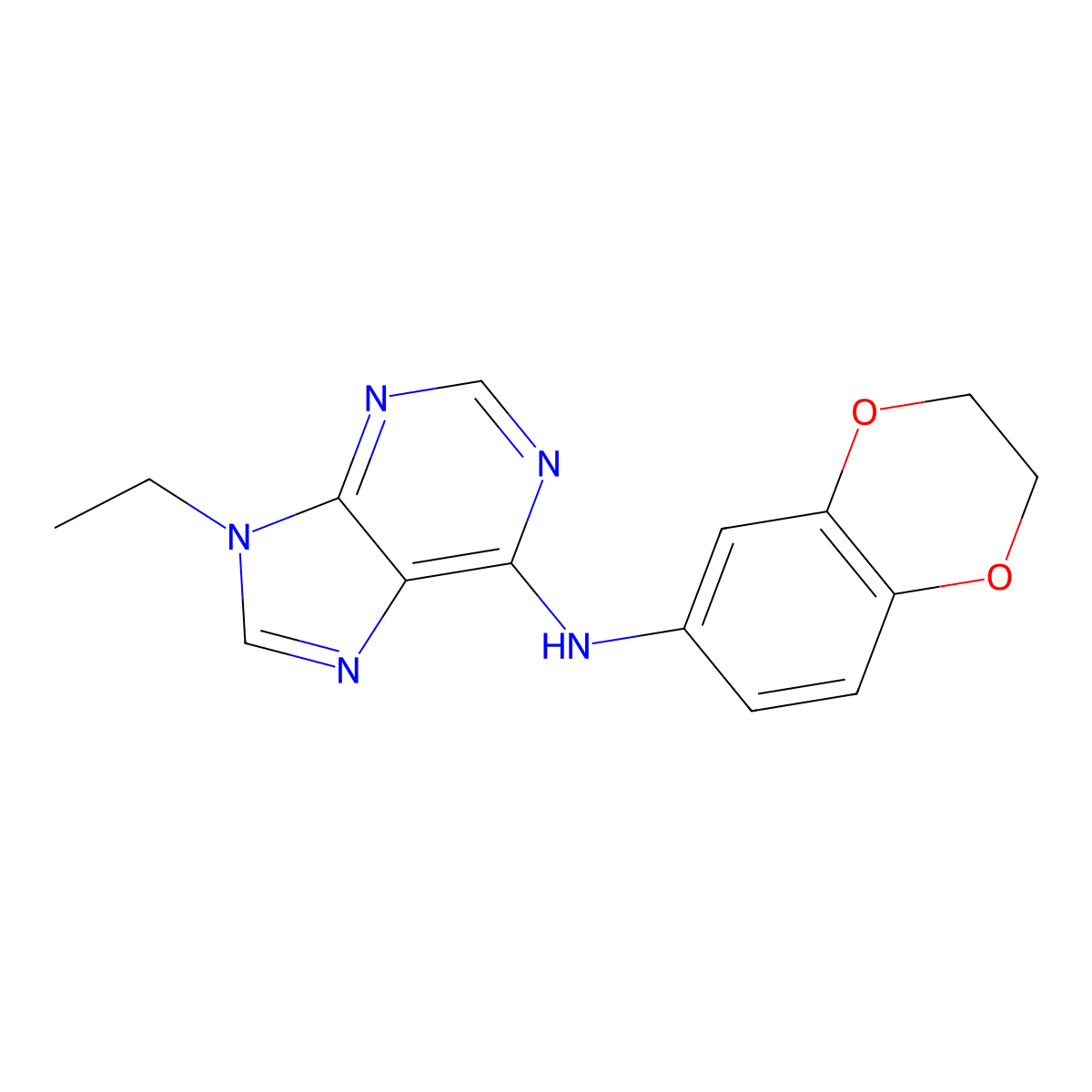 N-(2,3-dihydro-1,4-benzodioxin-6-yl)-9-ethyl-9H-purin-6-amine molecular structure, CAS 2640947-36-8