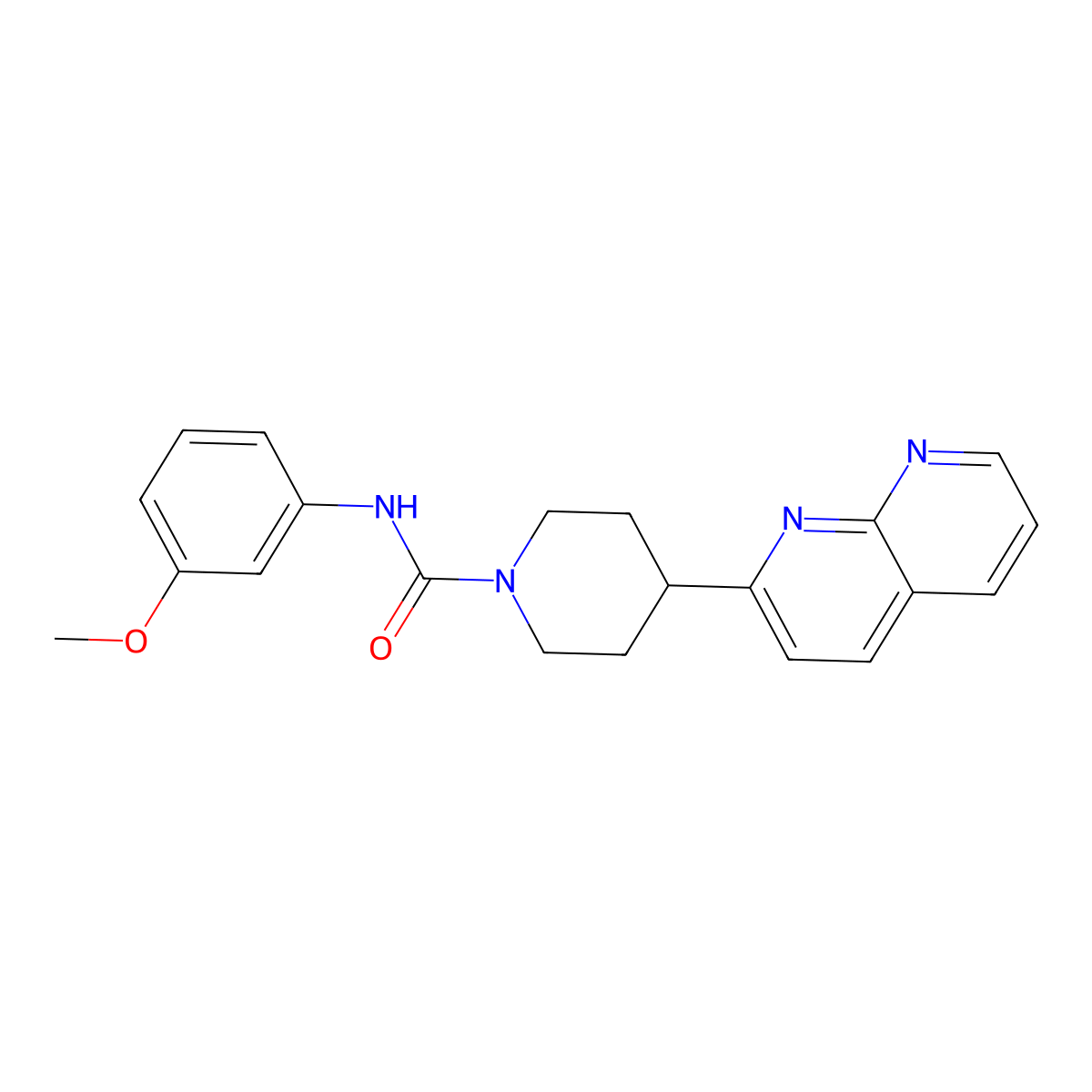 N-(3-methoxyphenyl)-4-(1,8-naphthyridin-2-yl)piperidine-1-carboxamide molecular structure, CAS 2640947-37-9