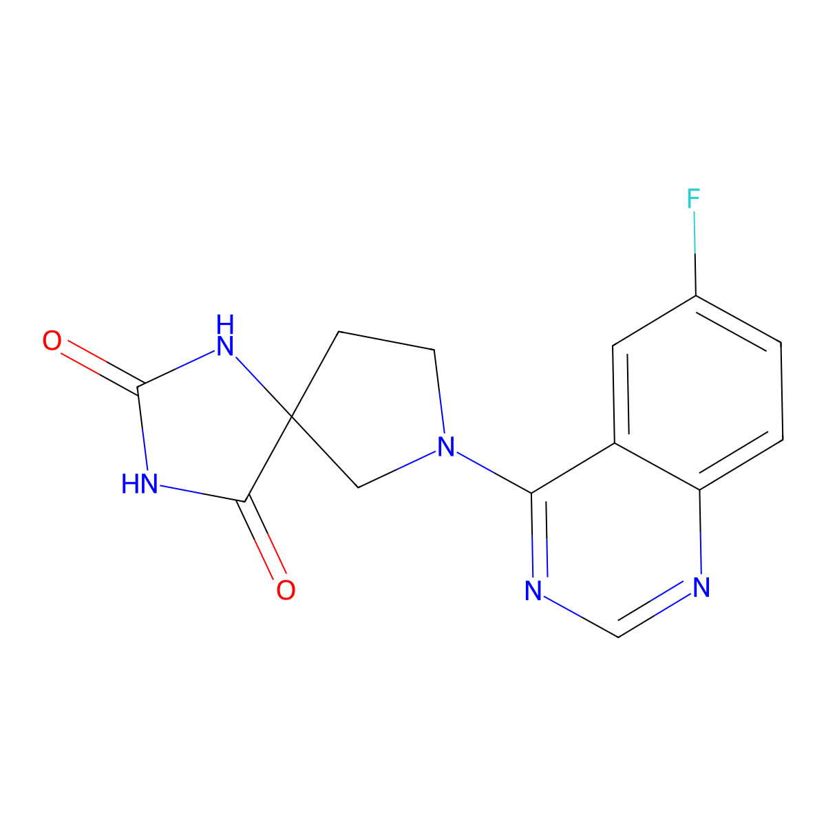 7-(6-Fluoroquinazolin-4-yl)-1,3,7-triazaspiro[4.4]nonane-2,4-dione molecular structure, CAS 2640947-46-0