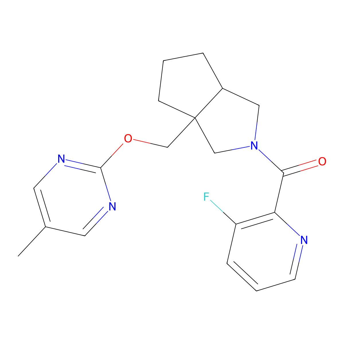 2-{[2-(3-Fluoropyridine-2-carbonyl)-octahydrocyclopenta[c]pyrrol-3a-yl]methoxy}-5-methylpyrimidine molecular structure, CAS 2640947-47-1