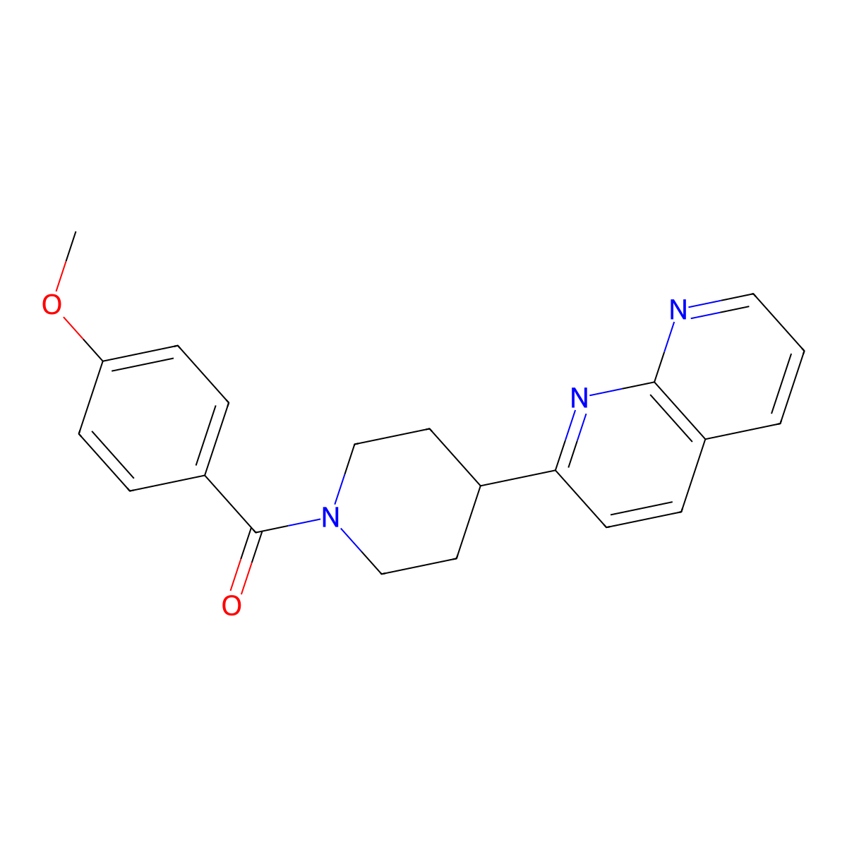 2-[1-(4-Methoxybenzoyl)piperidin-4-yl]-1,8-naphthyridine molecular structure, CAS 2640947-48-2