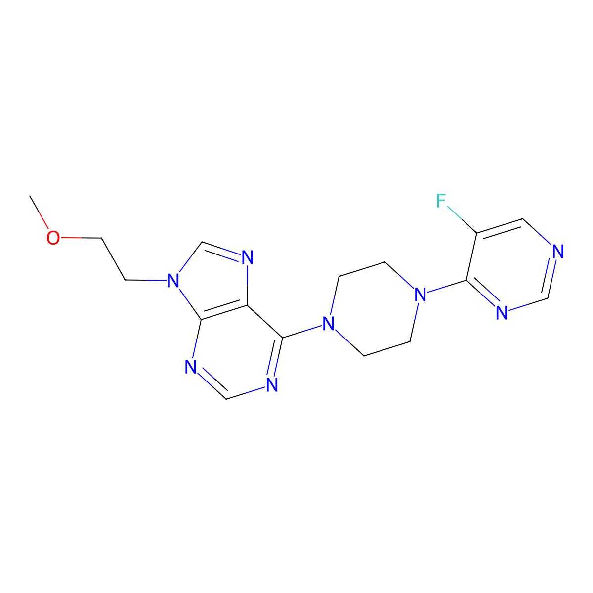 6-[4-(5-fluoropyrimidin-4-yl)piperazin-1-yl]-9-(2-methoxyethyl)-9H-purine molecular structure, CAS 2640947-52-8