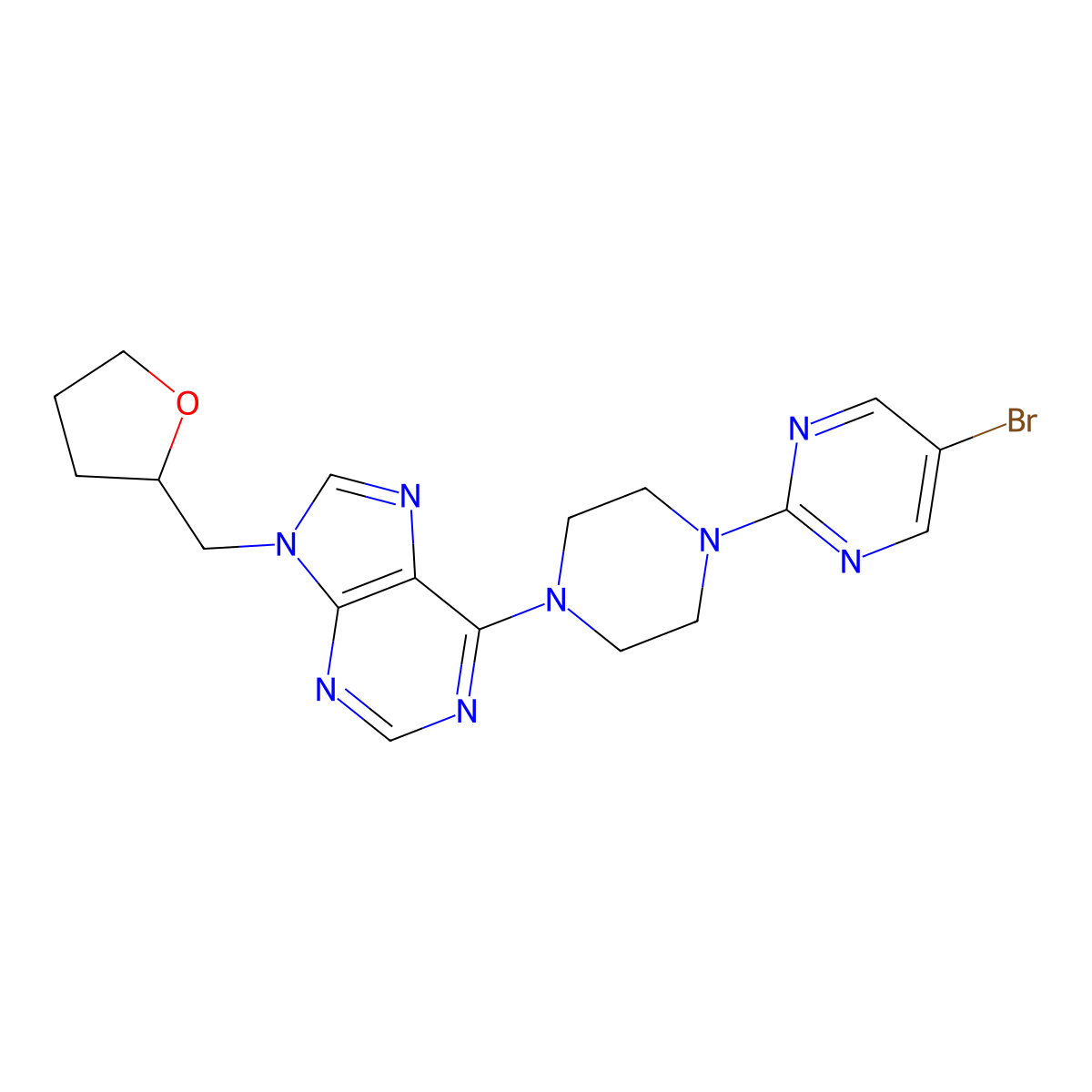 6-[4-(5-bromopyrimidin-2-yl)piperazin-1-yl]-9-[(oxolan-2-yl)methyl]-9H-purine molecular structure, CAS 2640947-53-9