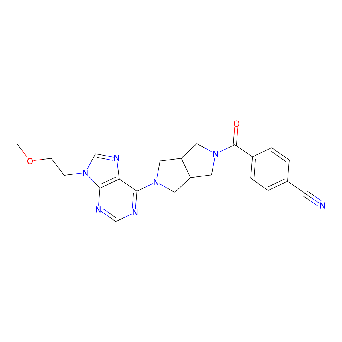 4-{5-[9-(2-methoxyethyl)-9H-purin-6-yl]-octahydropyrrolo[3,4-c]pyrrole-2-carbonyl}benzonitrile molecular structure, CAS 2640947-56-2