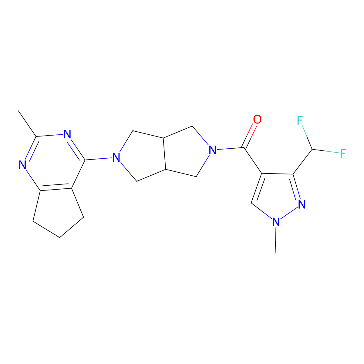 3-(difluoromethyl)-1-methyl-4-(5-{2-methyl-5H,6H,7H-cyclopenta[d]pyrimidin-4-yl}-octahydropyrrolo[3,4-c]pyrrole-2-carbonyl)-1H-pyrazole molecular structure, CAS 2640947-58-4