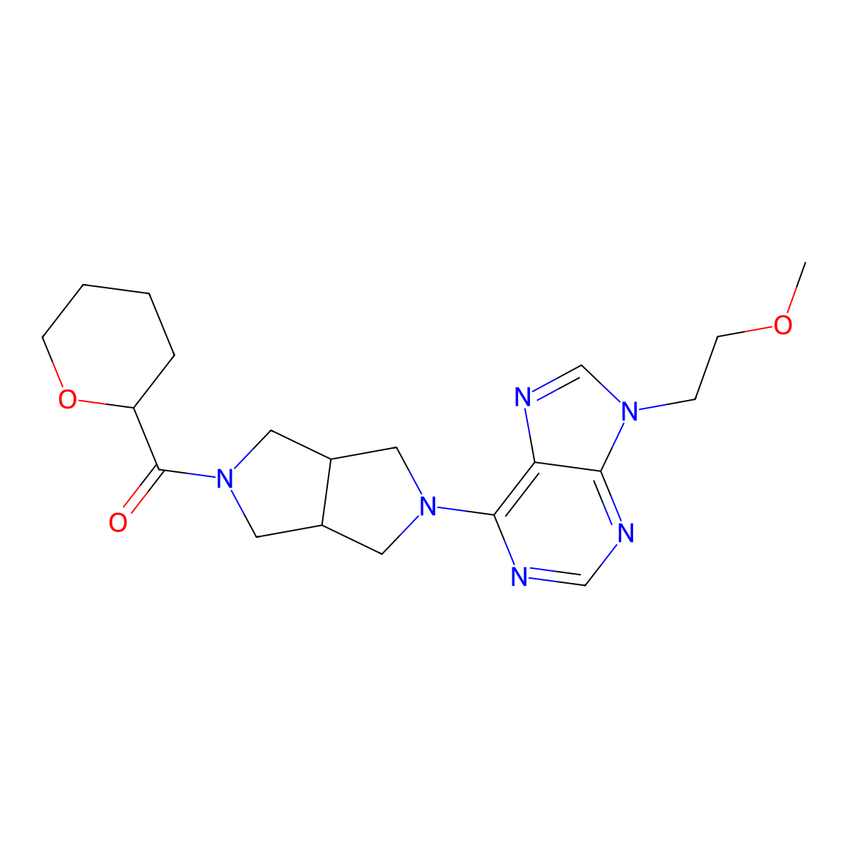 9-(2-methoxyethyl)-6-[5-(oxane-2-carbonyl)-octahydropyrrolo[3,4-c]pyrrol-2-yl]-9H-purine molecular structure, CAS 2640947-59-5