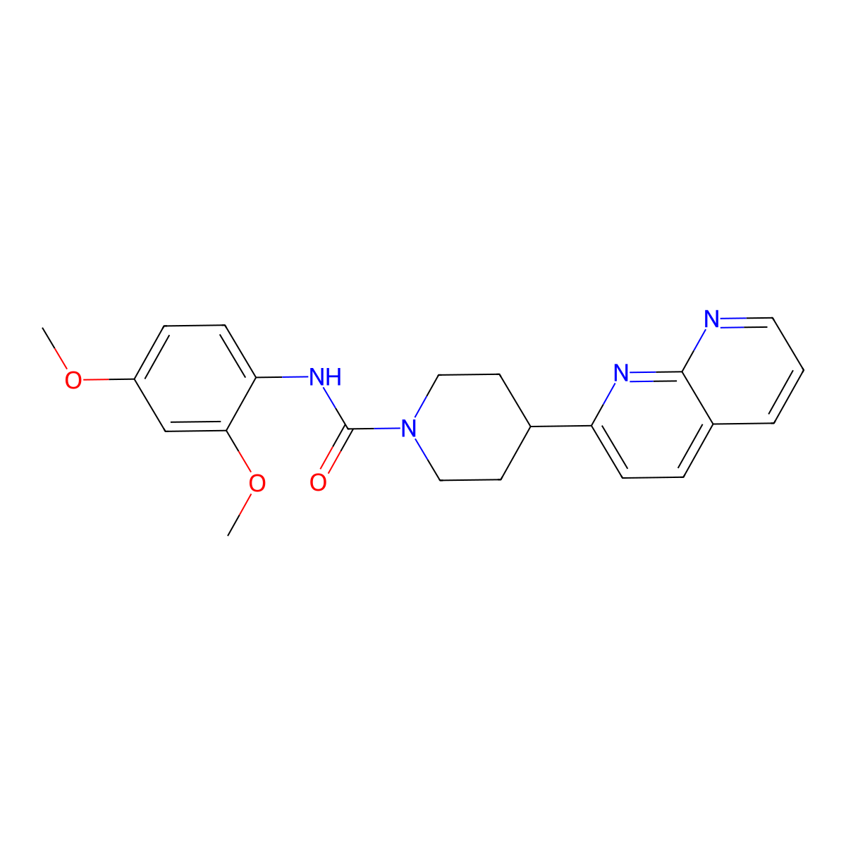 N-(2,4-dimethoxyphenyl)-4-(1,8-naphthyridin-2-yl)piperidine-1-carboxamide molecular structure, CAS 2640947-63-1