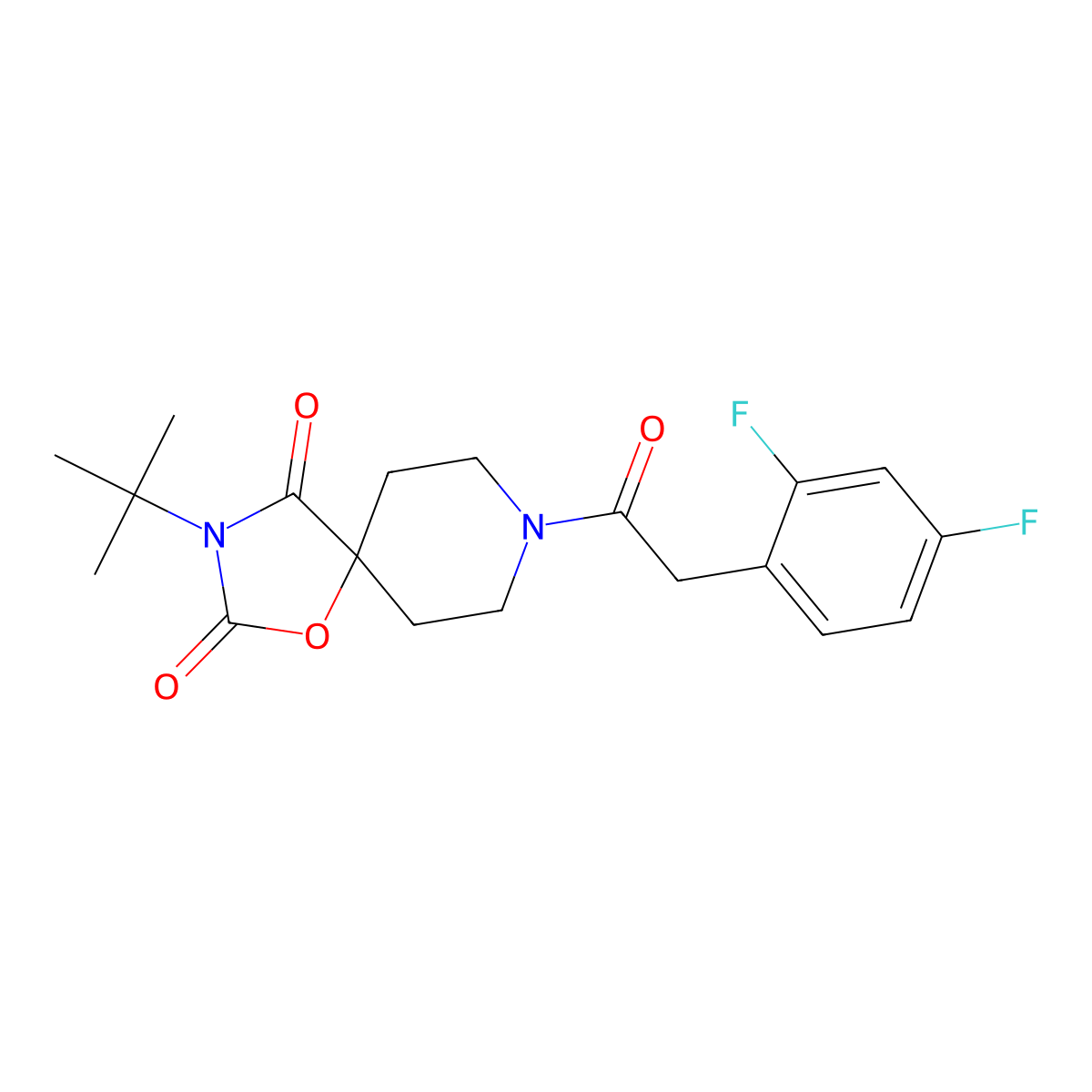 3-Tert-butyl-8-[2-(2,4-difluorophenyl)acetyl]-1-oxa-3,8-diazaspiro[4.5]decane-2,4-dione molecular structure, CAS 2640947-73-3