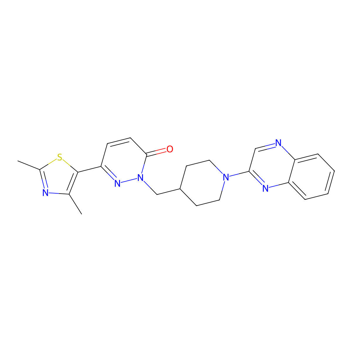 6-(2,4-Dimethyl-1,3-thiazol-5-yl)-2-{[1-(quinoxalin-2-yl)piperidin-4-yl]methyl}-2,3-dihydropyridazin-3-one molecular structure, CAS 2640947-74-4