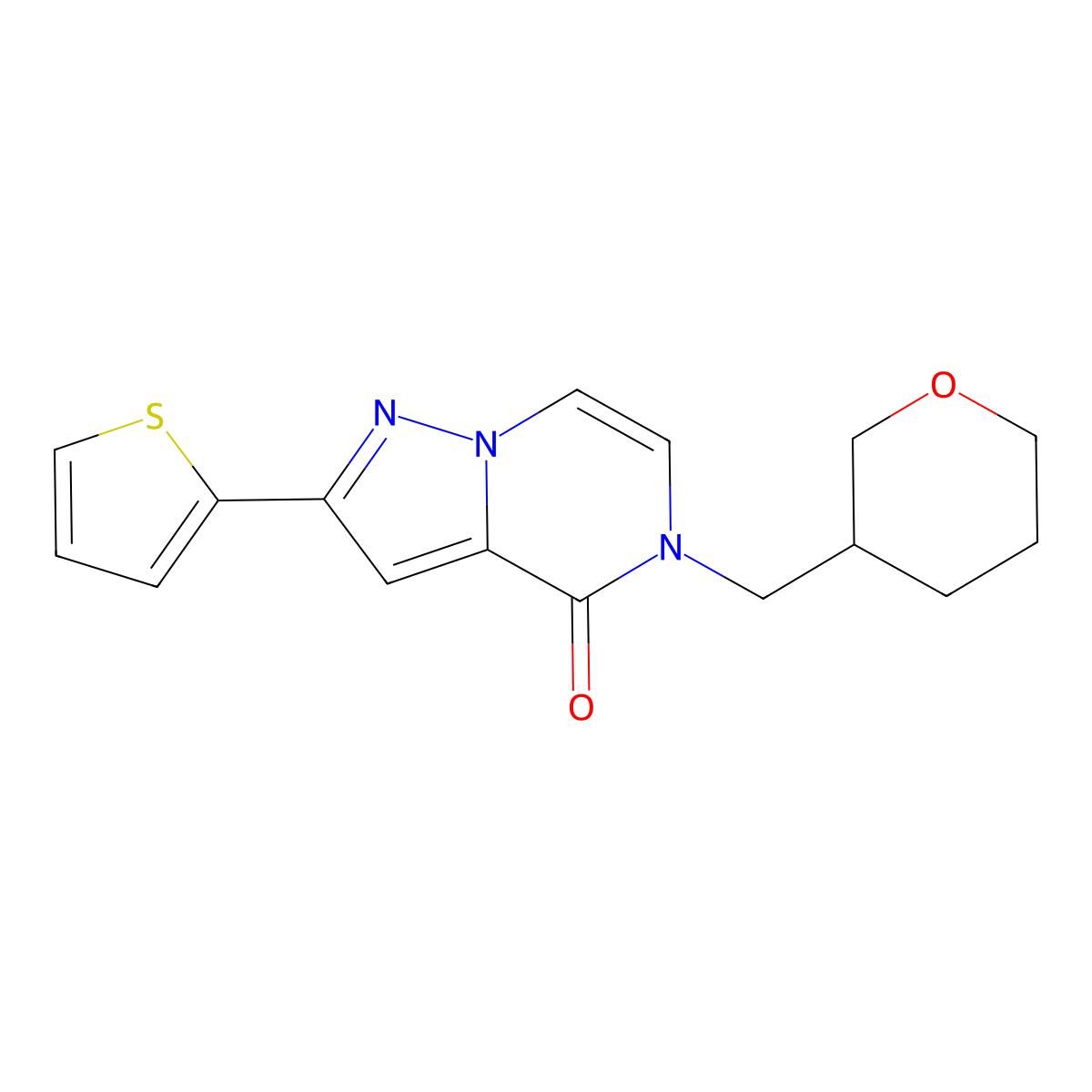 5-[(oxan-3-yl)methyl]-2-(thiophen-2-yl)-4H,5H-pyrazolo[1,5-a]pyrazin-4-one molecular structure, CAS 2640947-79-9