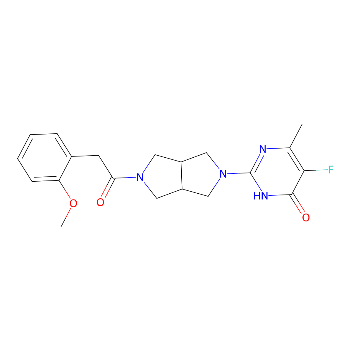 5-Fluoro-2-{5-[2-(2-methoxyphenyl)acetyl]-octahydropyrrolo[3,4-c]pyrrol-2-yl}-6-methyl-3,4-dihydropyrimidin-4-one molecular structure, CAS 2640947-93-7