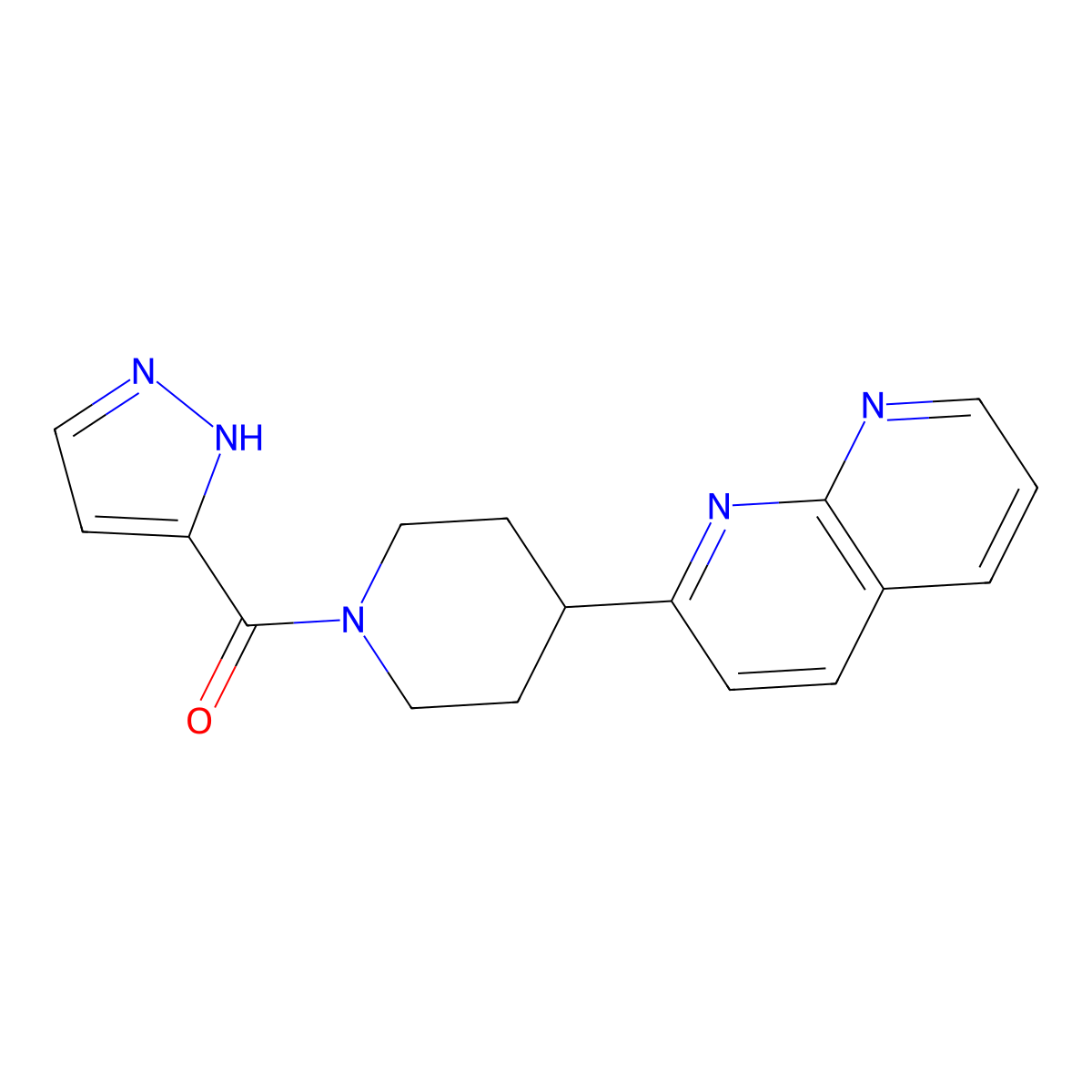 2-[1-(1H-pyrazole-3-carbonyl)piperidin-4-yl]-1,8-naphthyridine molecular structure, CAS 2640947-94-8