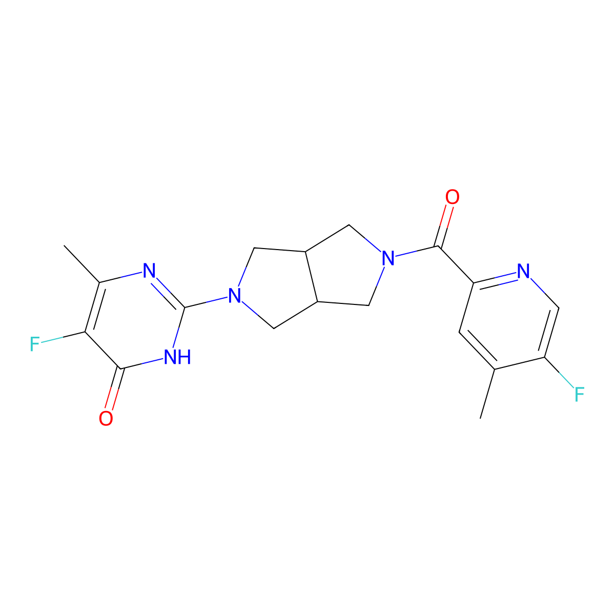 5-Fluoro-2-[5-(5-fluoro-4-methylpyridine-2-carbonyl)-octahydropyrrolo[3,4-c]pyrrol-2-yl]-6-methyl-3,4-dihydropyrimidin-4-one molecular structure, CAS 2640947-96-0