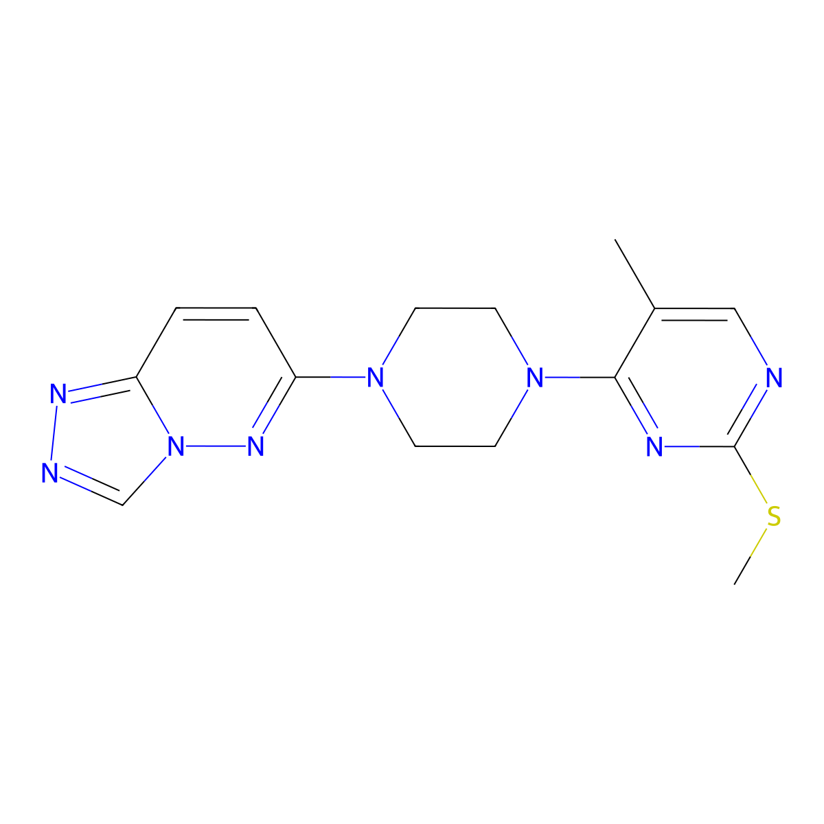 5-Methyl-2-(methylsulfanyl)-4-(4-{[1,2,4]triazolo[4,3-b]pyridazin-6-yl}piperazin-1-yl)pyrimidine molecular structure, CAS 2640947-99-3