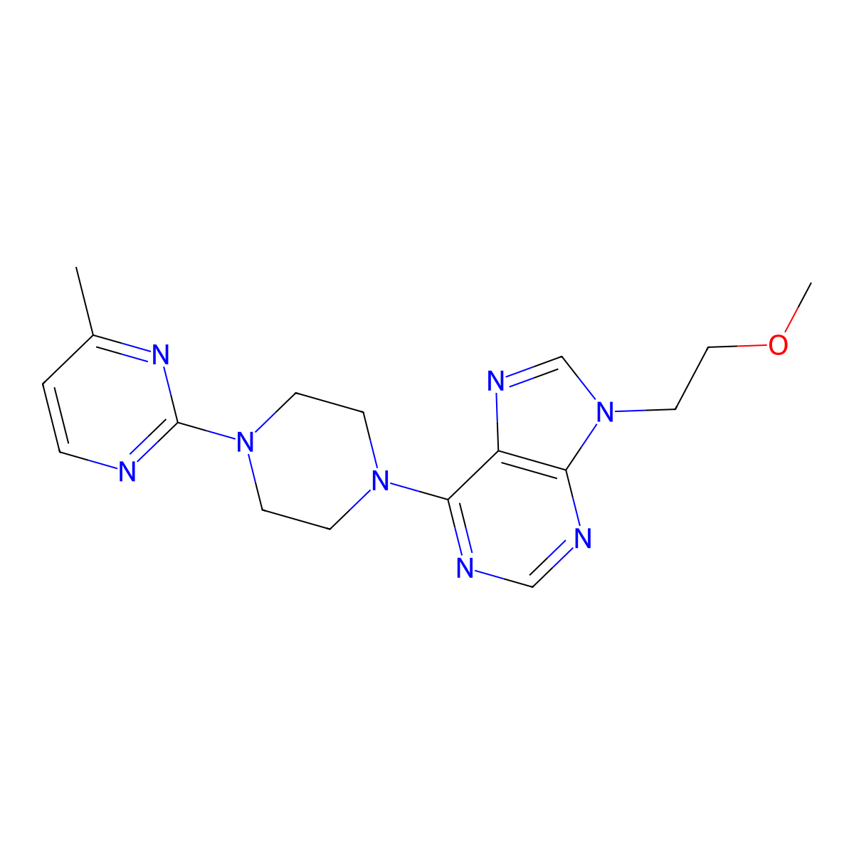 9-(2-methoxyethyl)-6-[4-(4-methylpyrimidin-2-yl)piperazin-1-yl]-9H-purine molecular structure, CAS 2640948-00-9