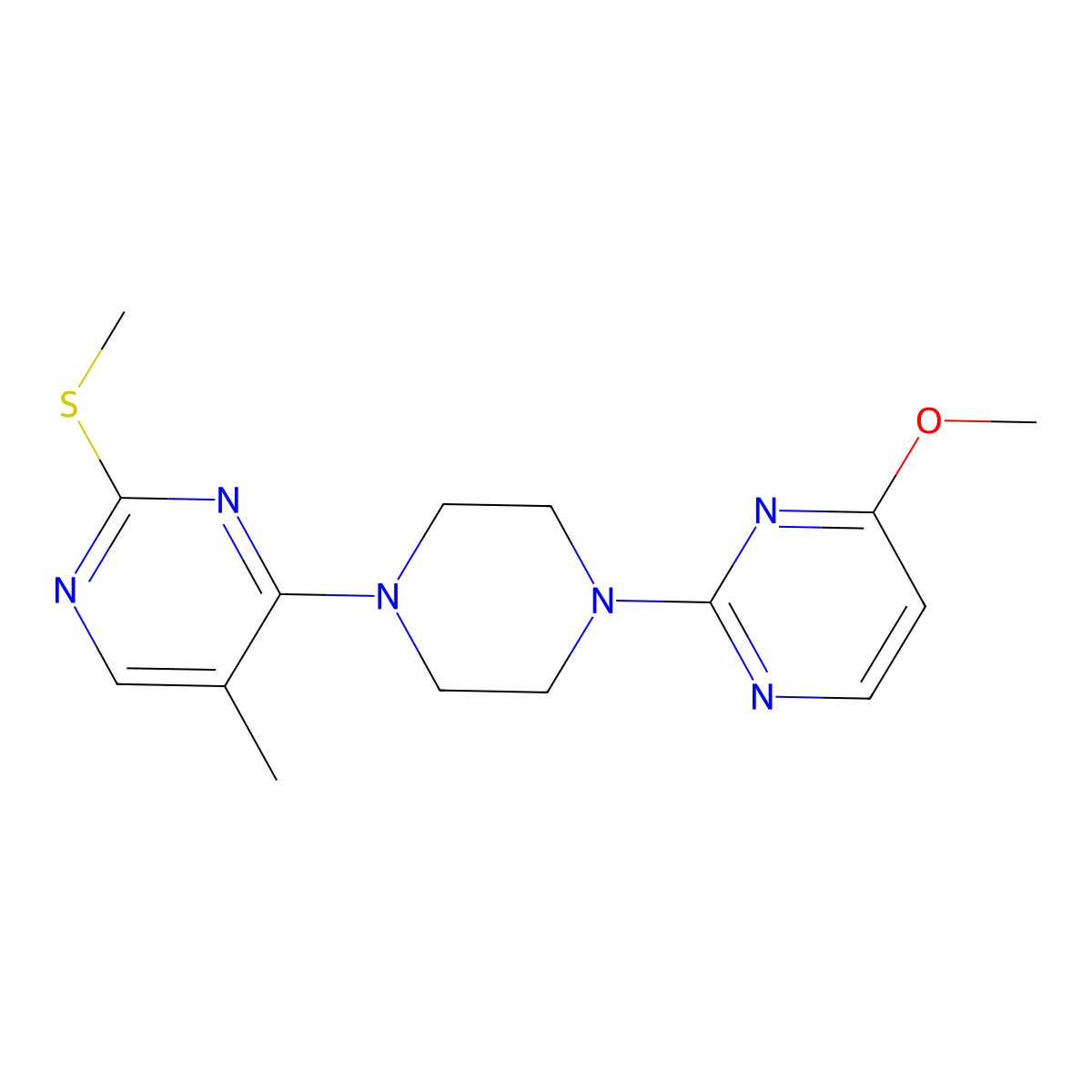 4-[4-(4-Methoxypyrimidin-2-yl)piperazin-1-yl]-5-methyl-2-(methylsulfanyl)pyrimidine molecular structure, CAS 2640948-03-2