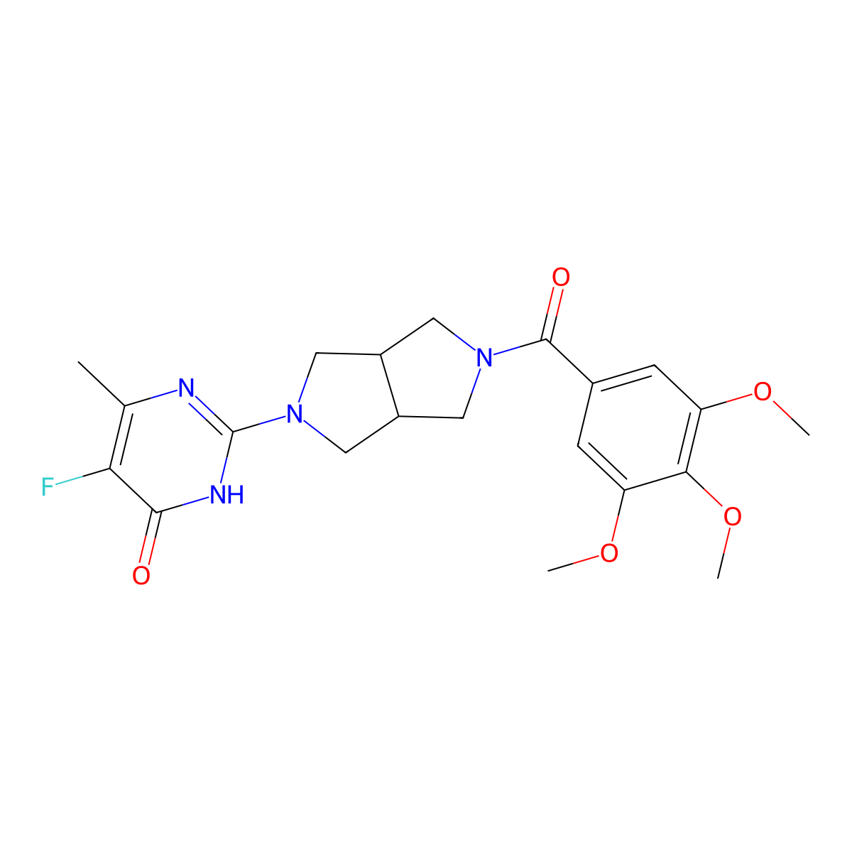 5-Fluoro-6-methyl-2-[5-(3,4,5-trimethoxybenzoyl)-octahydropyrrolo[3,4-c]pyrrol-2-yl]-3,4-dihydropyrimidin-4-one molecular structure, CAS 2640948-04-3