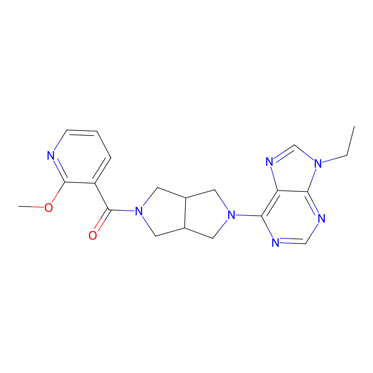 9-ethyl-6-[5-(2-methoxypyridine-3-carbonyl)-octahydropyrrolo[3,4-c]pyrrol-2-yl]-9H-purine molecular structure, CAS 2640948-05-4
