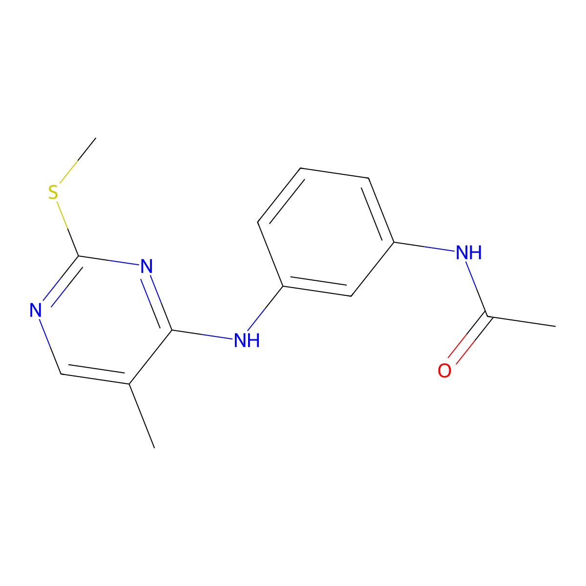 N-(3-{[5-methyl-2-(methylsulfanyl)pyrimidin-4-yl]amino}phenyl)acetamide molecular structure, CAS 2640948-07-6