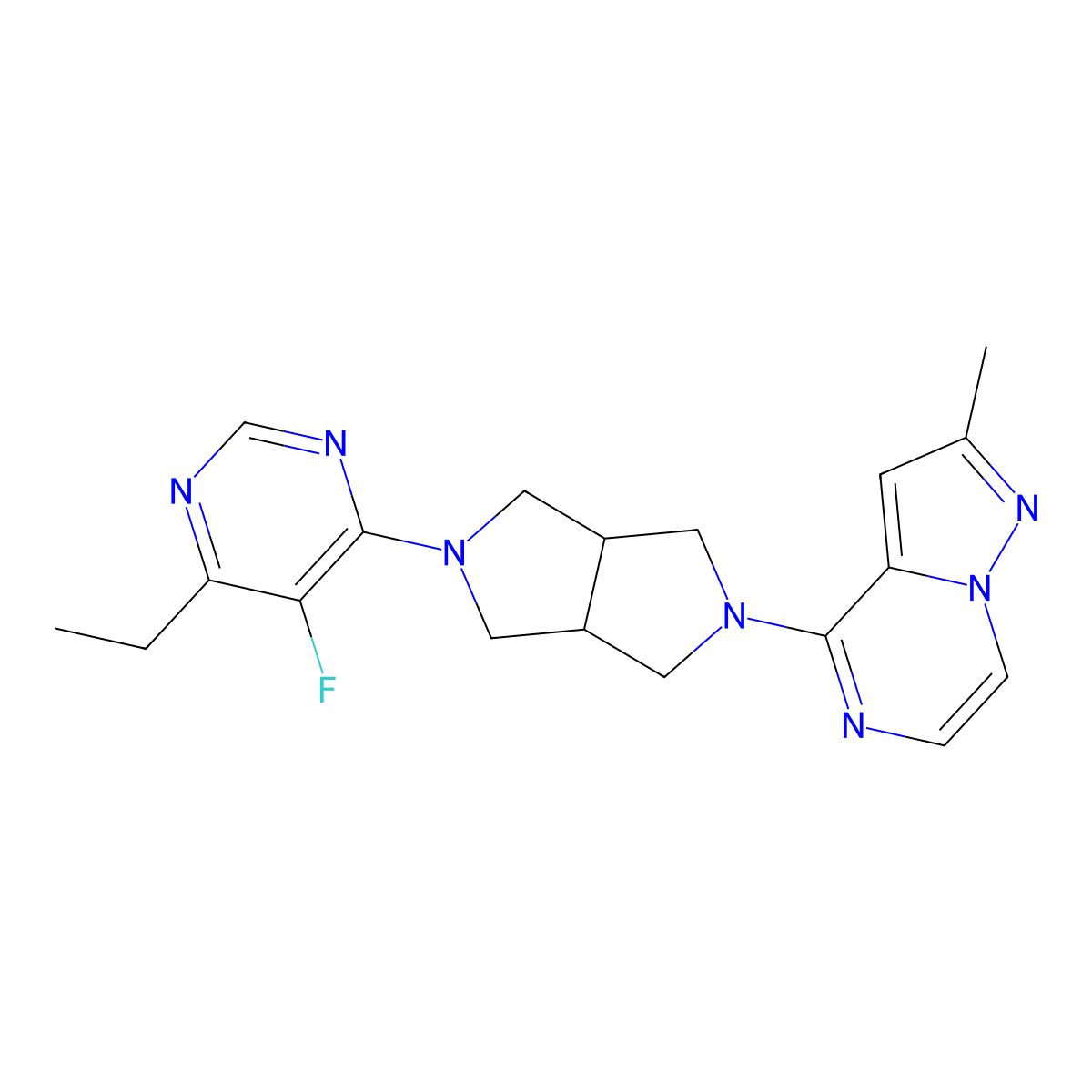 4-Ethyl-5-fluoro-6-(5-{2-methylpyrazolo[1,5-a]pyrazin-4-yl}-octahydropyrrolo[3,4-c]pyrrol-2-yl)pyrimidine molecular structure, CAS 2640948-11-2