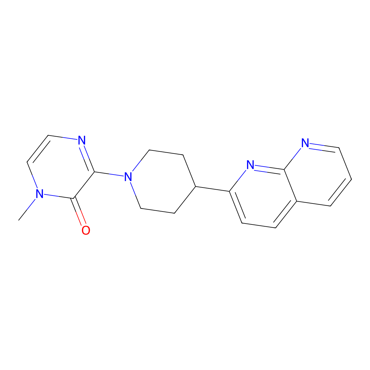 1-Methyl-3-[4-(1,8-naphthyridin-2-yl)piperidin-1-yl]-1,2-dihydropyrazin-2-one molecular structure, CAS 2640948-18-9