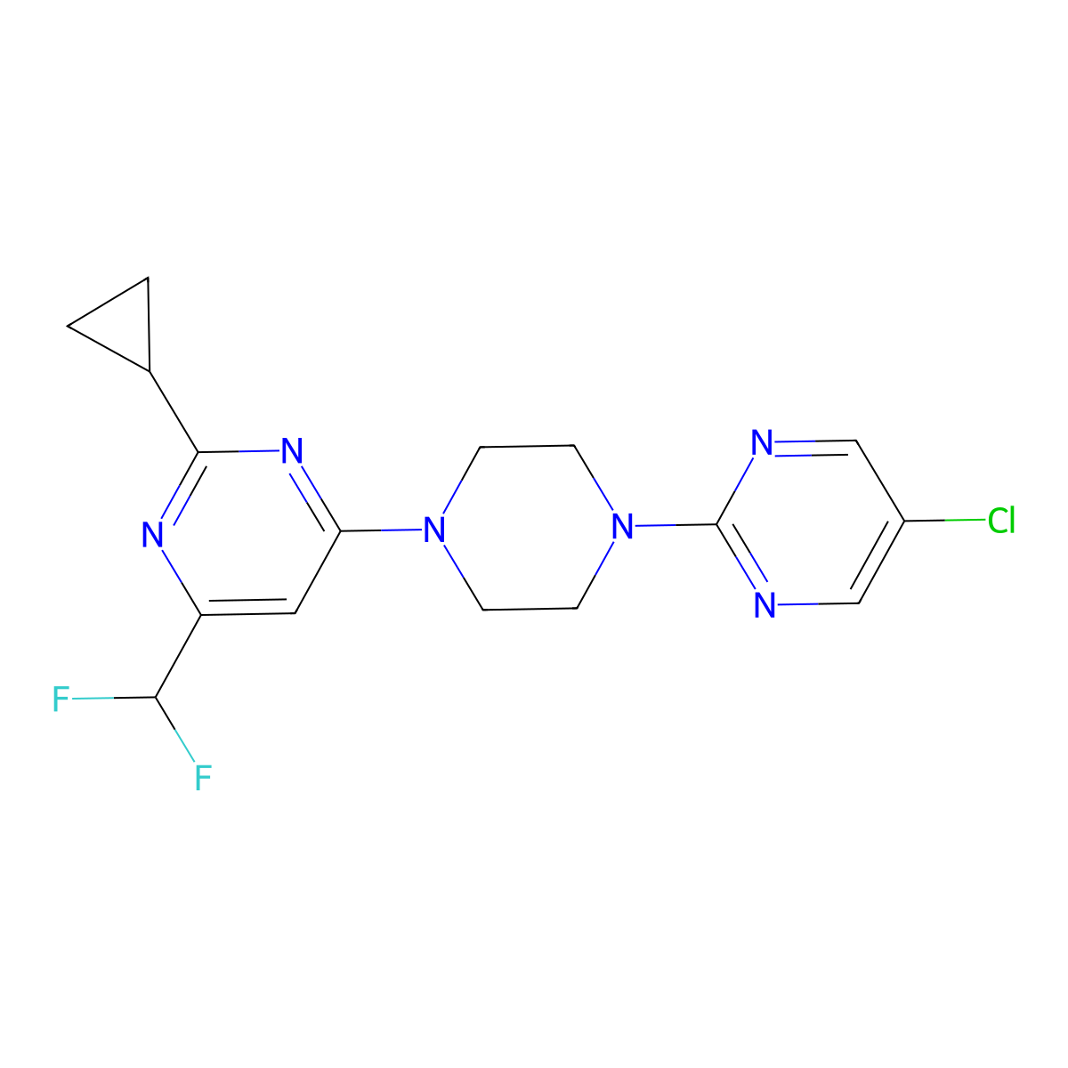 4-[4-(5-Chloropyrimidin-2-yl)piperazin-1-yl]-2-cyclopropyl-6-(difluoromethyl)pyrimidine molecular structure, CAS 2640948-19-0