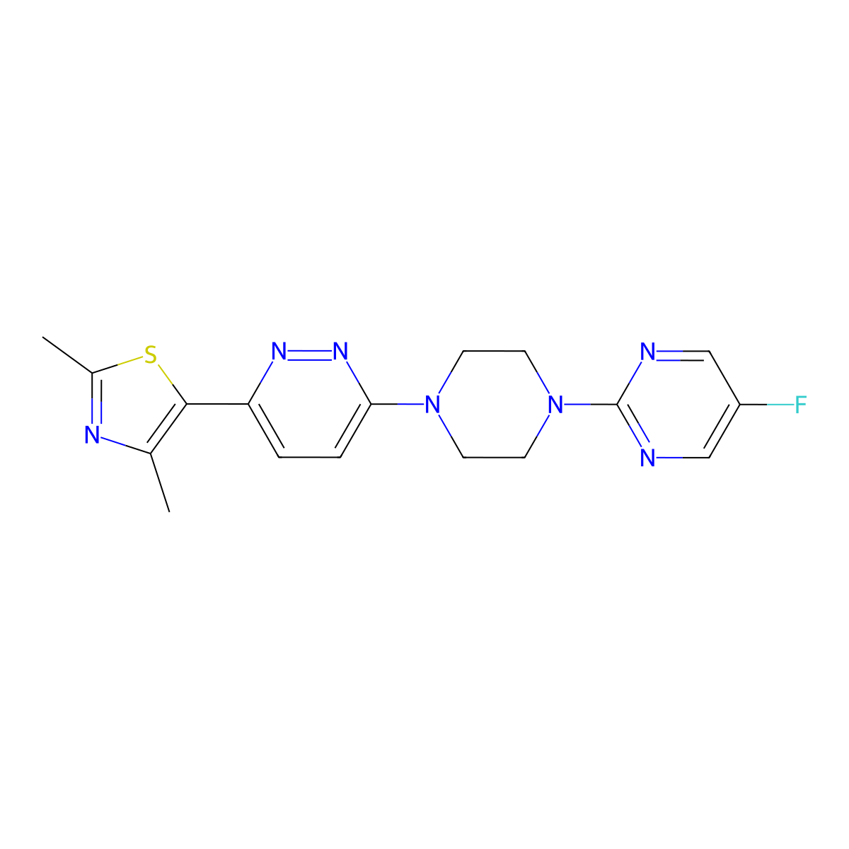 3-(2,4-Dimethyl-1,3-thiazol-5-yl)-6-[4-(5-fluoropyrimidin-2-yl)piperazin-1-yl]pyridazine molecular structure, CAS 2640948-21-4