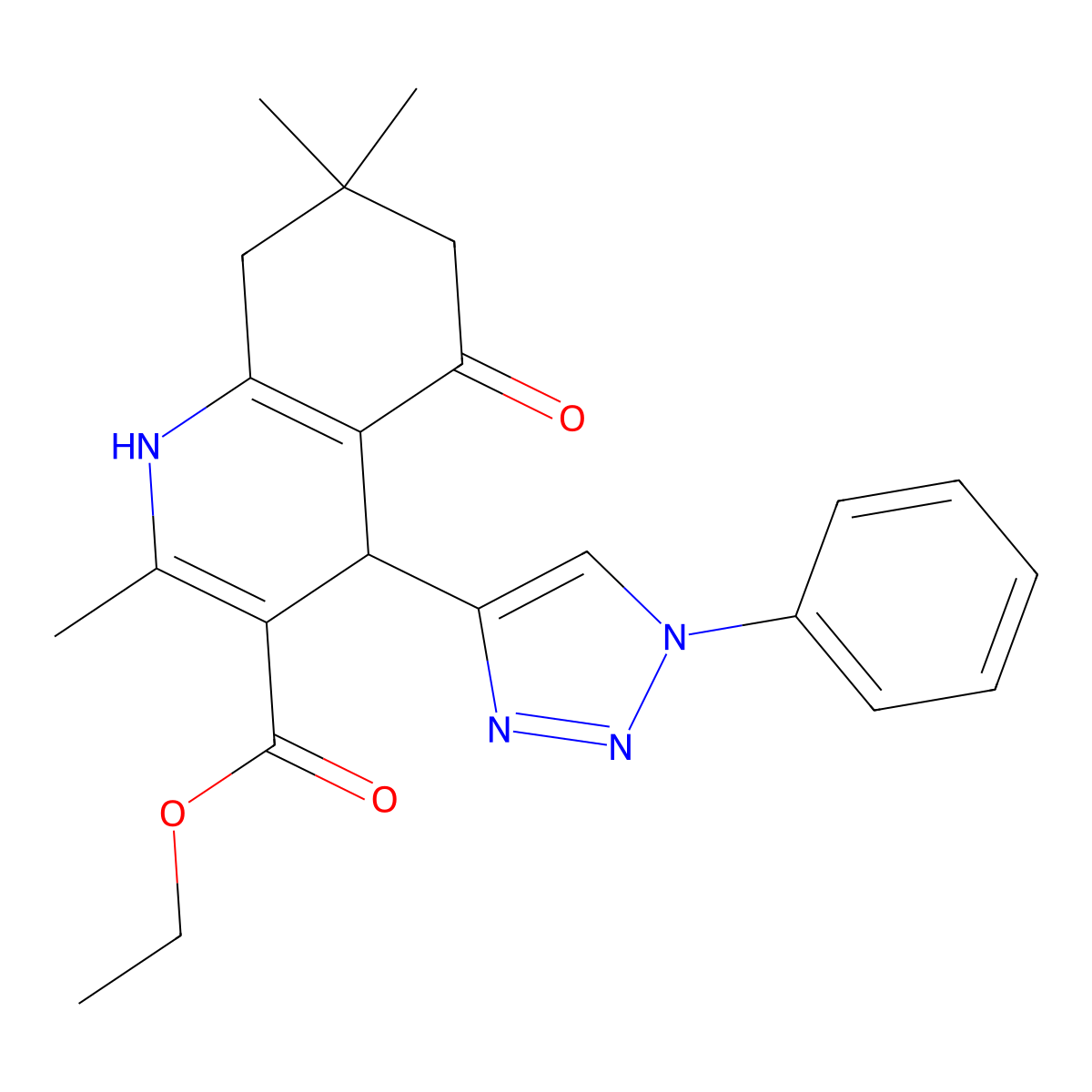 ethyl 2,7,7-trimethyl-5-oxo-4-(1-phenyl-1H-1,2,3-triazol-4-yl)-1,4,5,6,7,8-hexahydroquinoline-3-carboxylate molecular structure, CAS 2640948-23-6