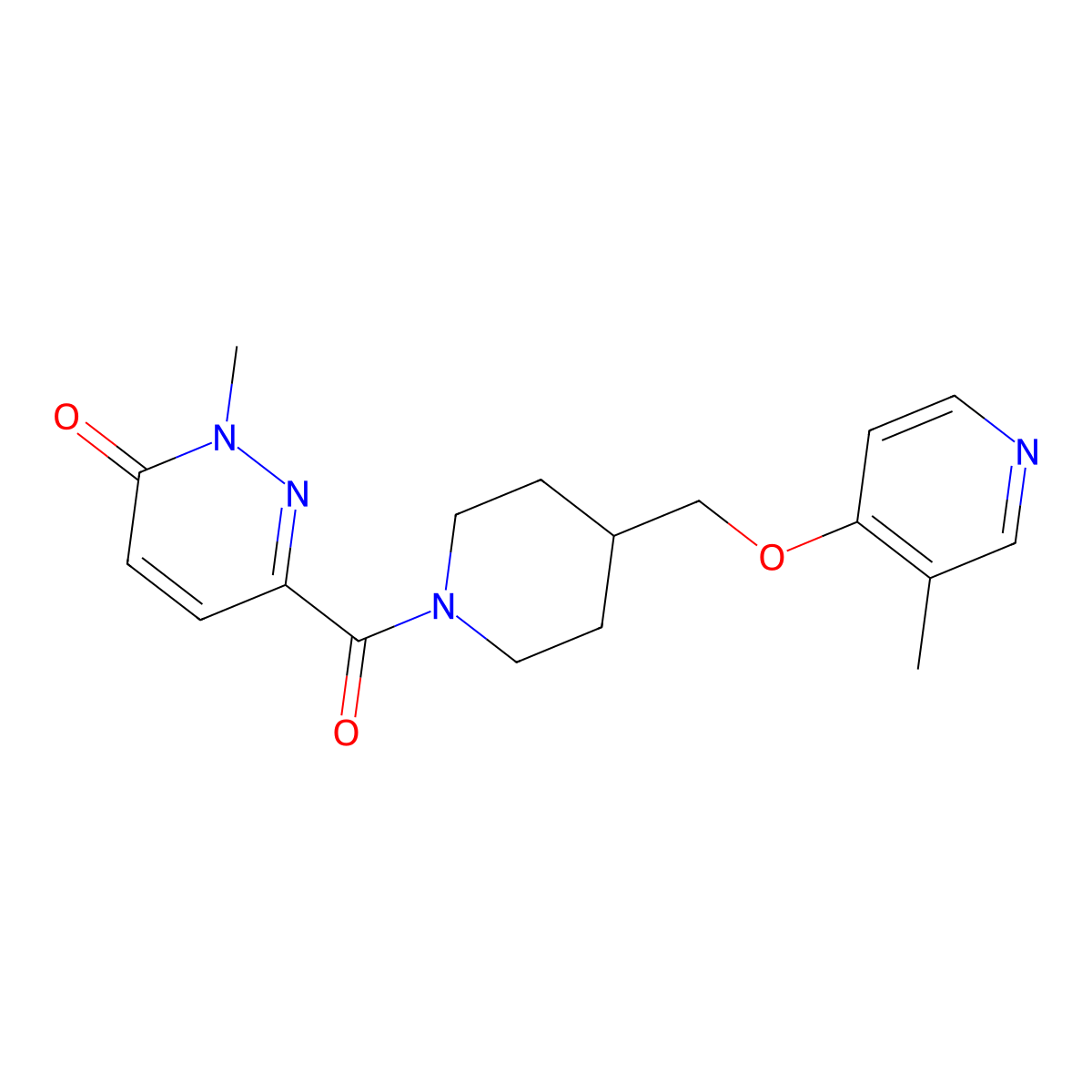 2-Methyl-6-(4-{[(3-methylpyridin-4-yl)oxy]methyl}piperidine-1-carbonyl)-2,3-dihydropyridazin-3-one molecular structure, CAS 2640948-24-7