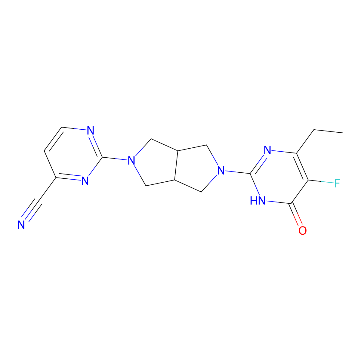 2-[5-(4-Ethyl-5-fluoro-6-oxo-1,6-dihydropyrimidin-2-yl)-octahydropyrrolo[3,4-c]pyrrol-2-yl]pyrimidine-4-carbonitrile molecular structure, CAS 2640948-26-9