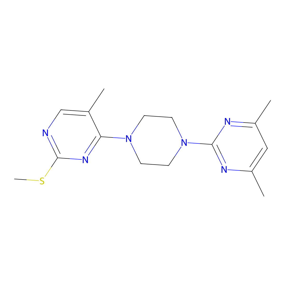 4-[4-(4,6-Dimethylpyrimidin-2-yl)piperazin-1-yl]-5-methyl-2-(methylsulfanyl)pyrimidine molecular structure, CAS 2640948-27-0
