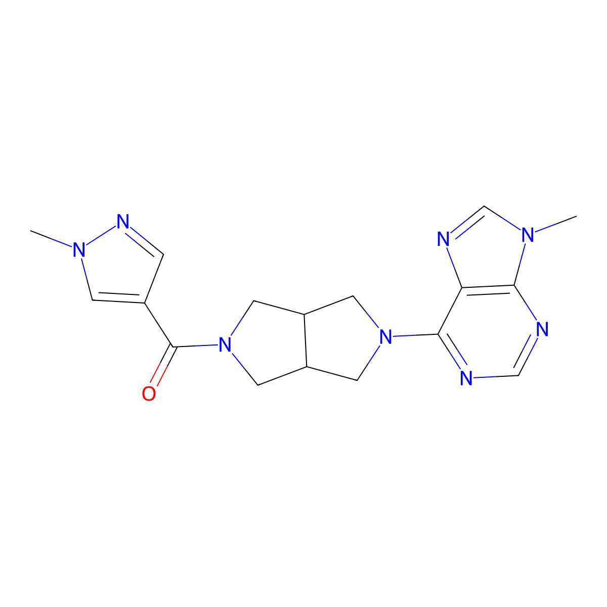9-methyl-6-[5-(1-methyl-1H-pyrazole-4-carbonyl)-octahydropyrrolo[3,4-c]pyrrol-2-yl]-9H-purine molecular structure, CAS 2640948-29-2