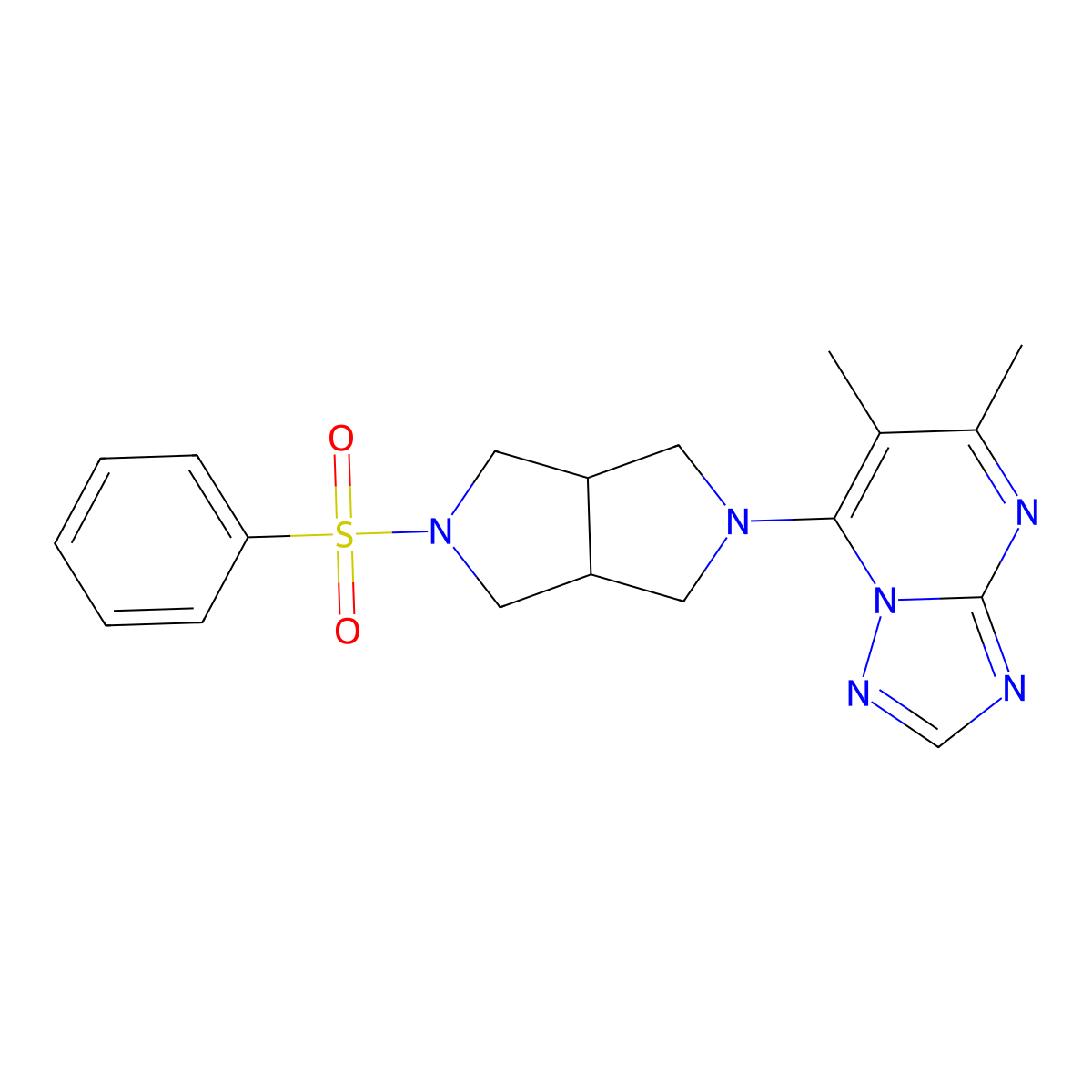 7-[5-(Benzenesulfonyl)-octahydropyrrolo[3,4-c]pyrrol-2-yl]-5,6-dimethyl-[1,2,4]triazolo[1,5-a]pyrimidine molecular structure, CAS 2640948-31-6