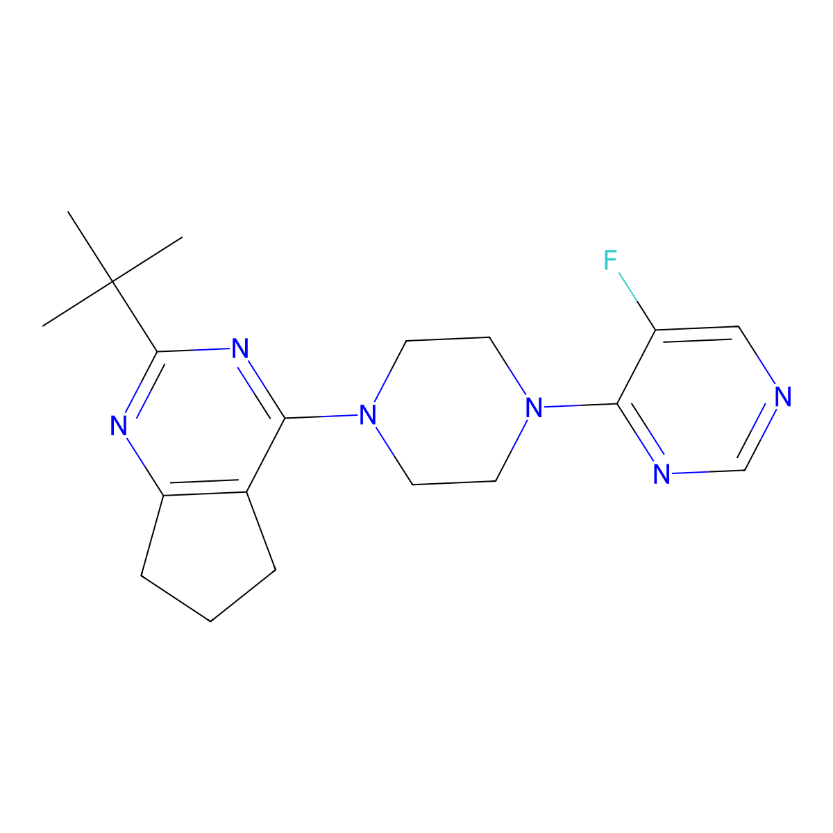 4-(4-{2-tert-butyl-5H,6H,7H-cyclopenta[d]pyrimidin-4-yl}piperazin-1-yl)-5-fluoropyrimidine molecular structure, CAS 2640948-32-7