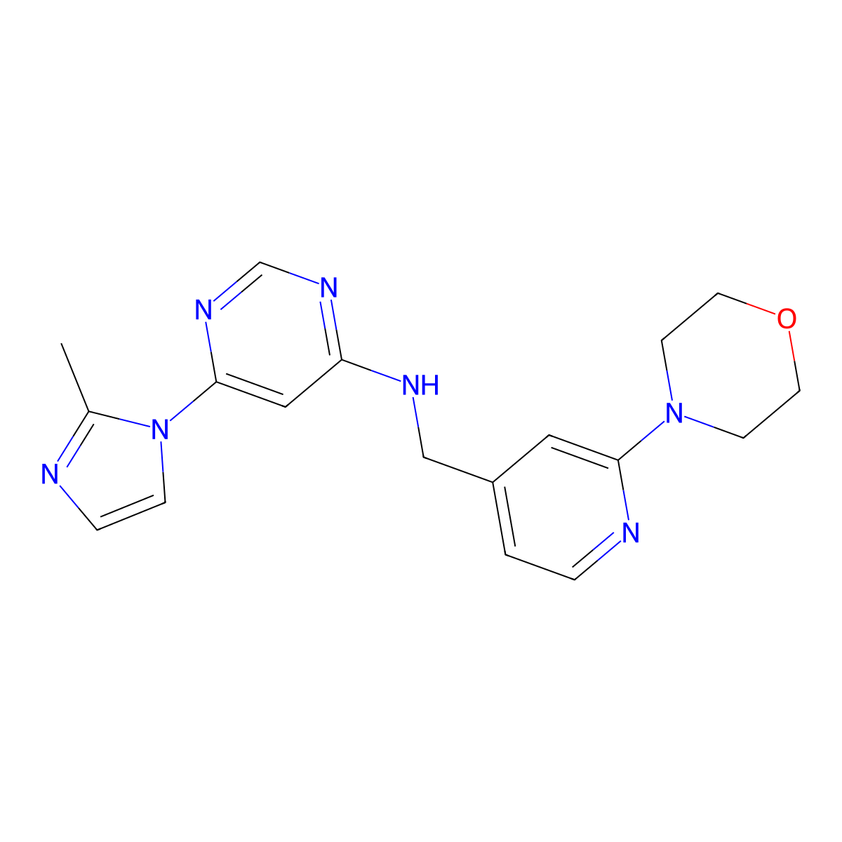 6-(2-methyl-1H-imidazol-1-yl)-N-{[2-(morpholin-4-yl)pyridin-4-yl]methyl}pyrimidin-4-amine molecular structure, CAS 2640948-33-8