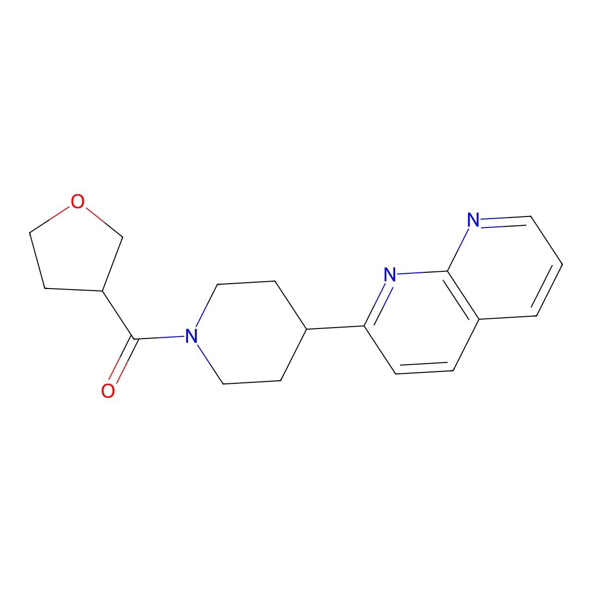 2-[1-(Oxolane-3-carbonyl)piperidin-4-yl]-1,8-naphthyridine molecular structure, CAS 2640948-37-2