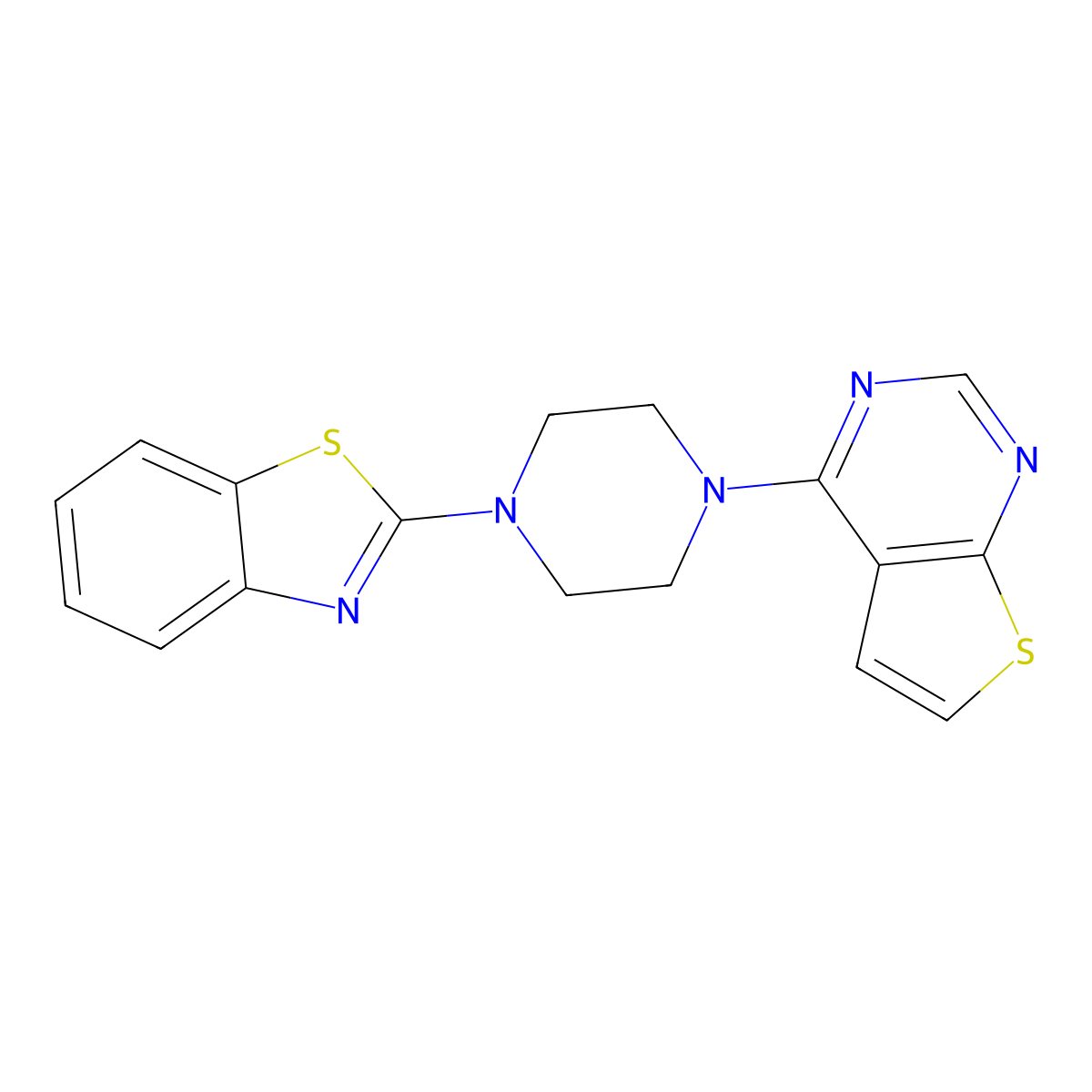 2-(4-{Thieno[2,3-d]pyrimidin-4-yl}piperazin-1-yl)-1,3-benzothiazole molecular structure, CAS 2640948-47-4
