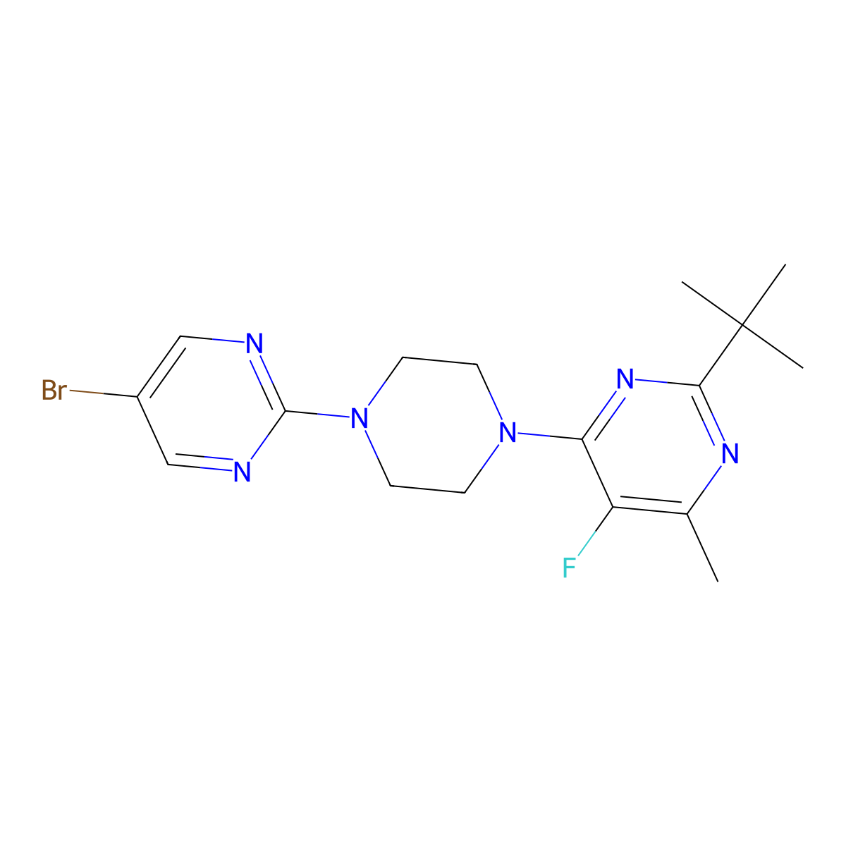 4-[4-(5-Bromopyrimidin-2-yl)piperazin-1-yl]-2-tert-butyl-5-fluoro-6-methylpyrimidine molecular structure, CAS 2640948-49-6