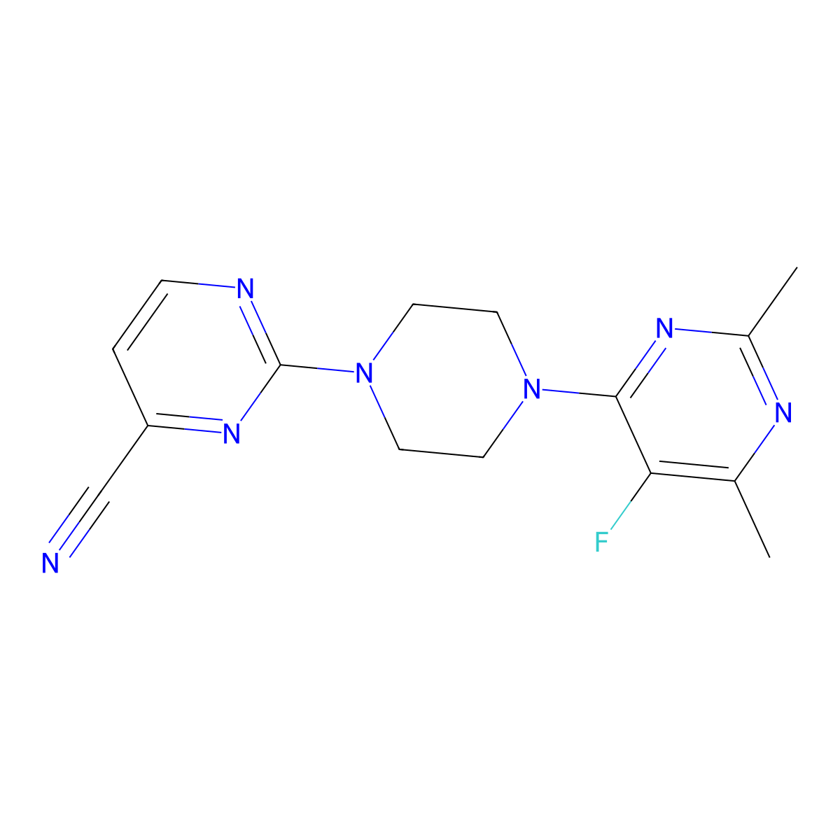 2-[4-(5-Fluoro-2,6-dimethylpyrimidin-4-yl)piperazin-1-yl]pyrimidine-4-carbonitrile molecular structure, CAS 2640948-54-3