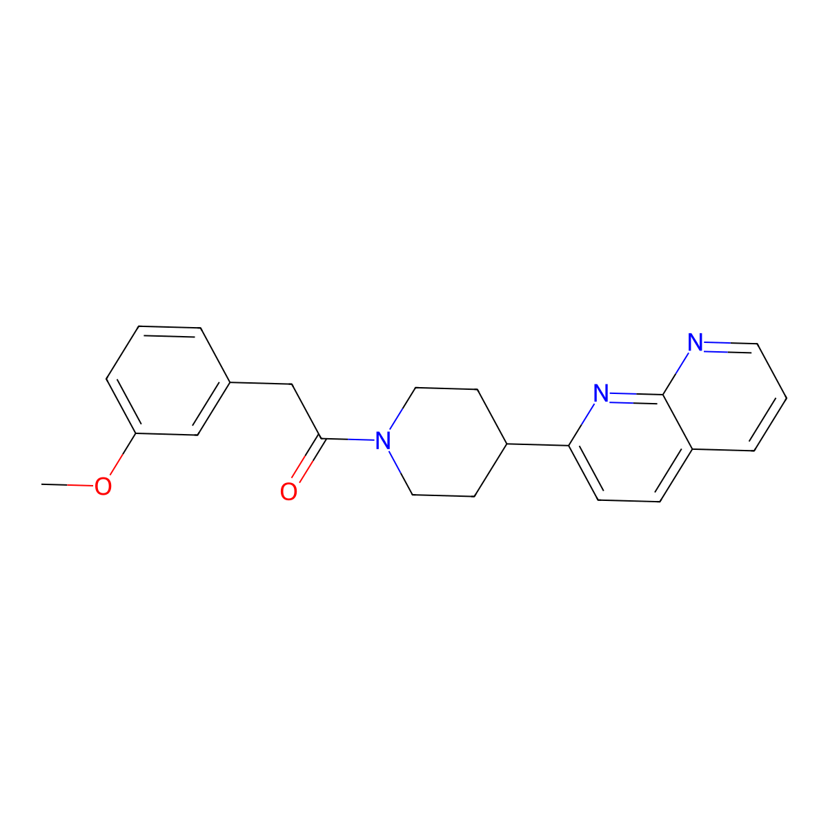 2-(3-Methoxyphenyl)-1-[4-(1,8-naphthyridin-2-yl)piperidin-1-yl]ethan-1-one molecular structure, CAS 2640948-56-5