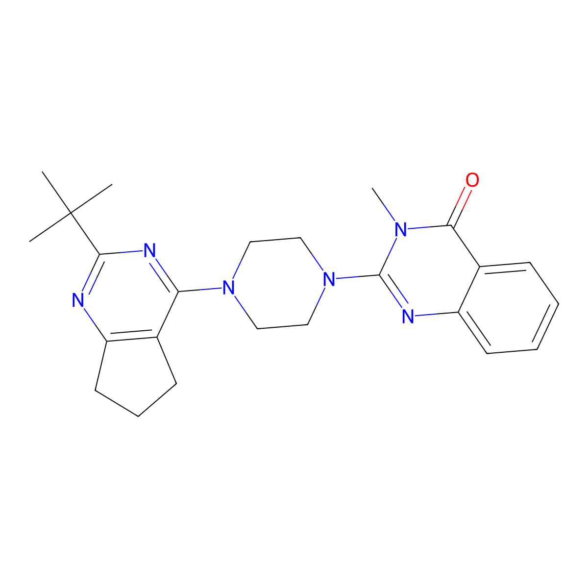 2-(4-{2-tert-butyl-5H,6H,7H-cyclopenta[d]pyrimidin-4-yl}piperazin-1-yl)-3-methyl-3,4-dihydroquinazolin-4-one molecular structure, CAS 2640948-58-7