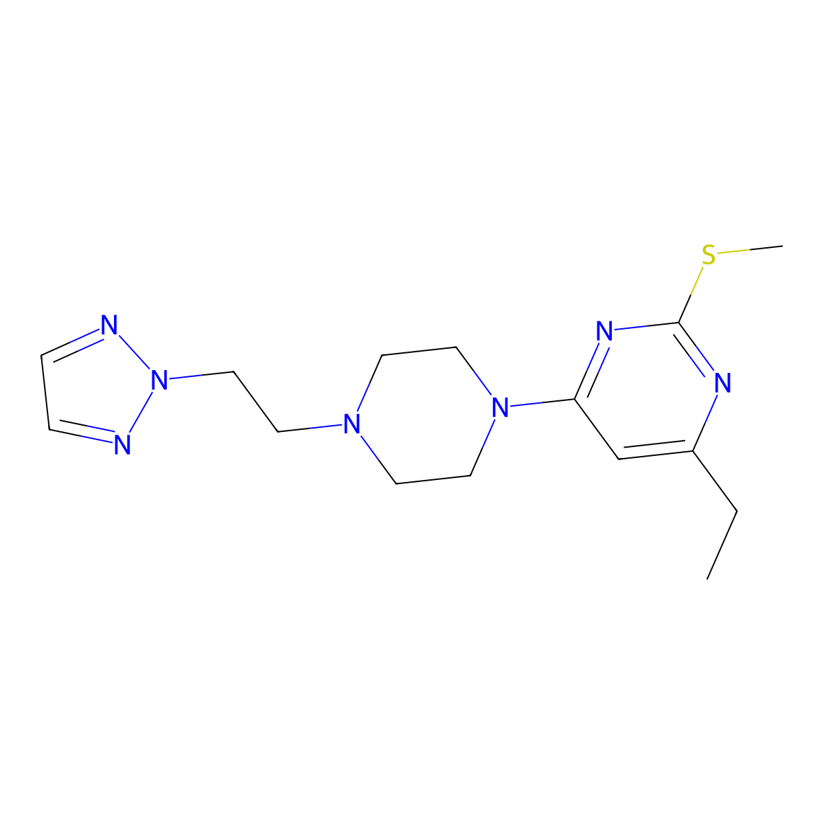 4-ethyl-2-(methylsulfanyl)-6-{4-[2-(2H-1,2,3-triazol-2-yl)ethyl]piperazin-1-yl}pyrimidine molecular structure, CAS 2640948-60-1
