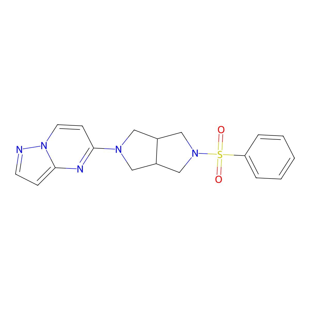 2-(Benzenesulfonyl)-5-{pyrazolo[1,5-a]pyrimidin-5-yl}-octahydropyrrolo[3,4-c]pyrrole molecular structure, CAS 2640948-63-4