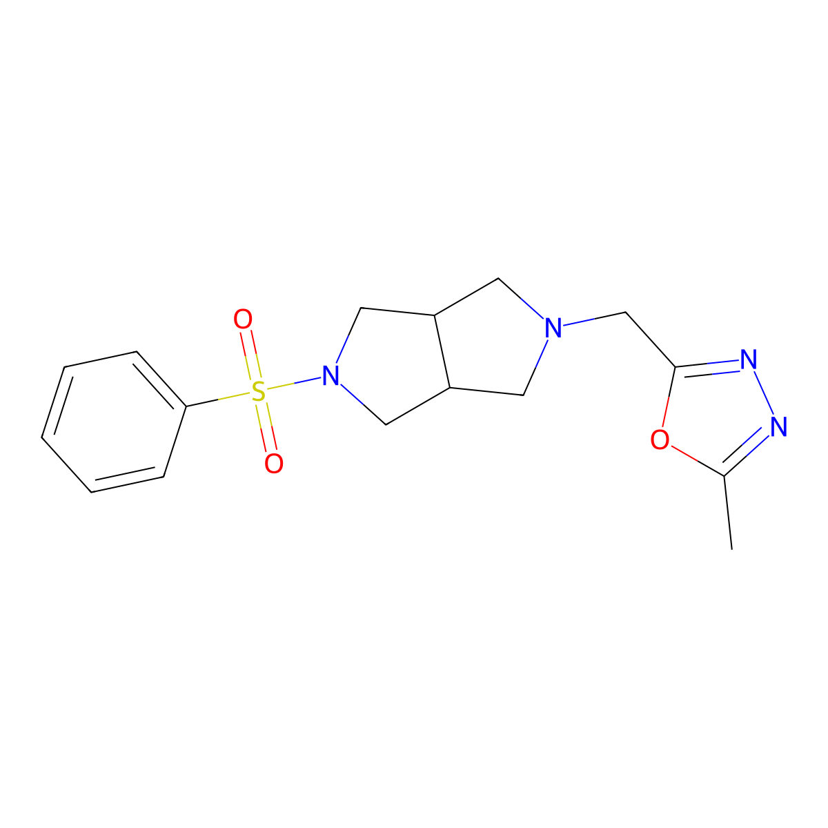 2-{[5-(Benzenesulfonyl)-octahydropyrrolo[3,4-c]pyrrol-2-yl]methyl}-5-methyl-1,3,4-oxadiazole molecular structure, CAS 2640948-66-7