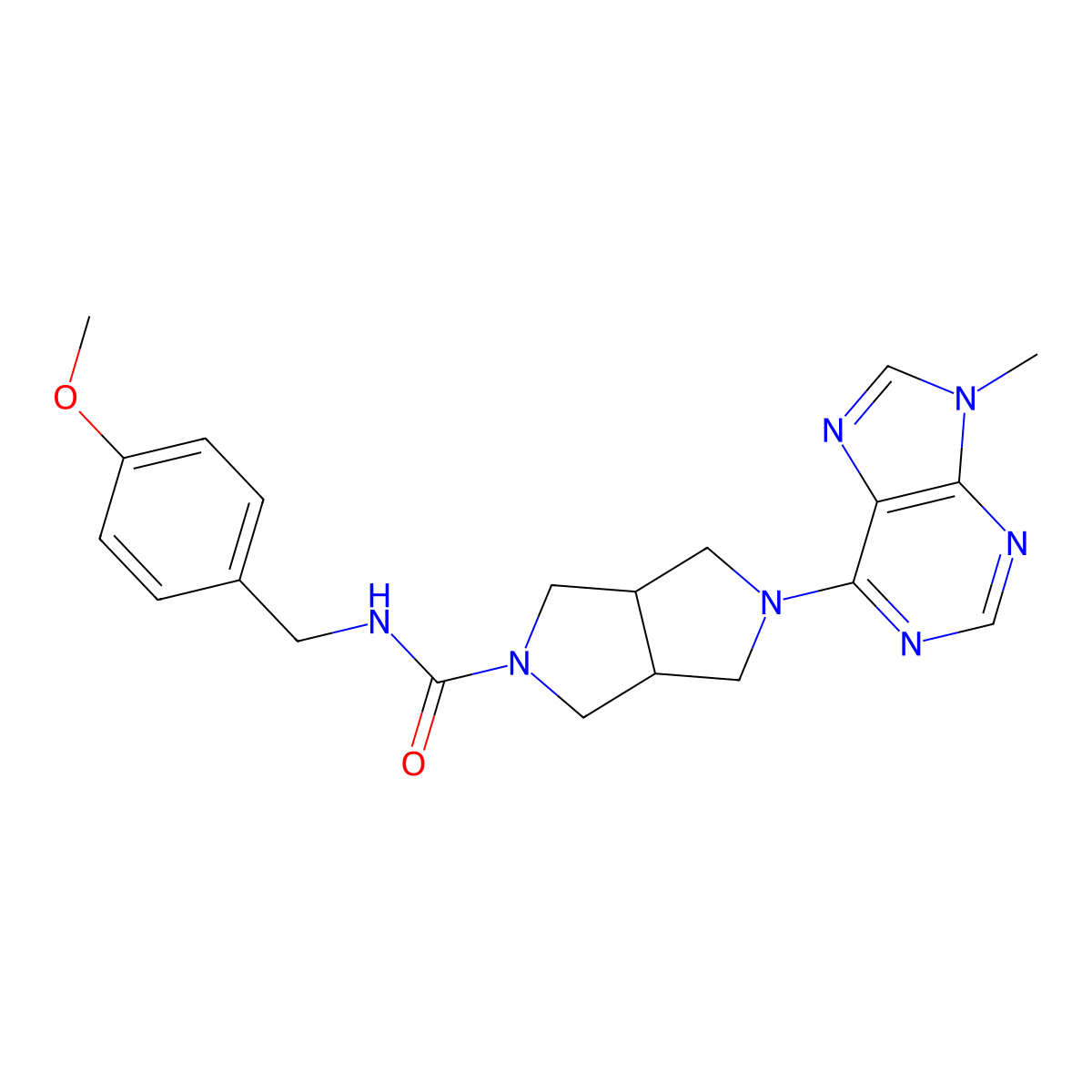 N-[(4-methoxyphenyl)methyl]-5-(9-methyl-9H-purin-6-yl)-octahydropyrrolo[3,4-c]pyrrole-2-carboxamide molecular structure, CAS 2640948-69-0