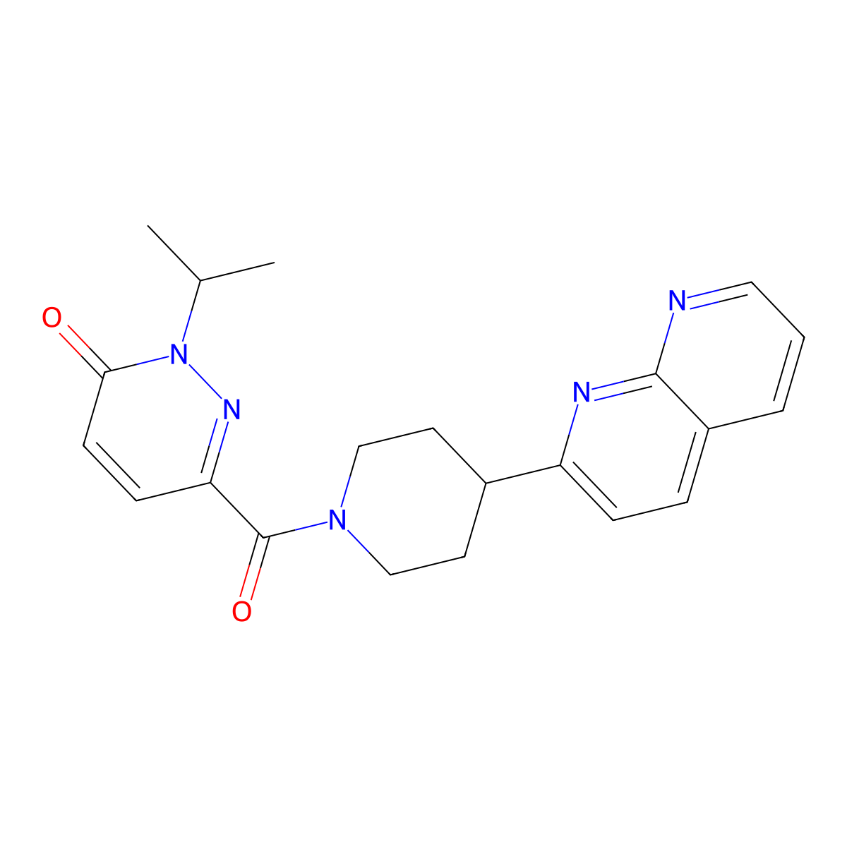 6-[4-(1,8-Naphthyridin-2-yl)piperidine-1-carbonyl]-2-(propan-2-yl)-2,3-dihydropyridazin-3-one molecular structure, CAS 2640948-73-6