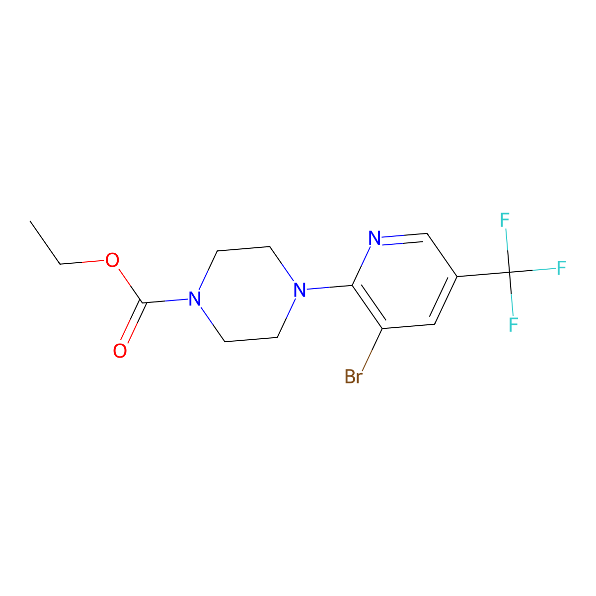 Ethyl 4-[3-bromo-5-(trifluoromethyl)pyridin-2-yl]piperazine-1-carboxylate molecular structure, CAS 2640948-79-2