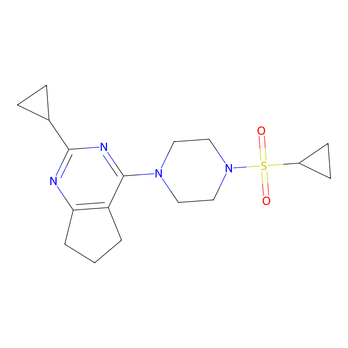 1-(cyclopropanesulfonyl)-4-{2-cyclopropyl-5H,6H,7H-cyclopenta[d]pyrimidin-4-yl}piperazine molecular structure, CAS 2640948-80-5